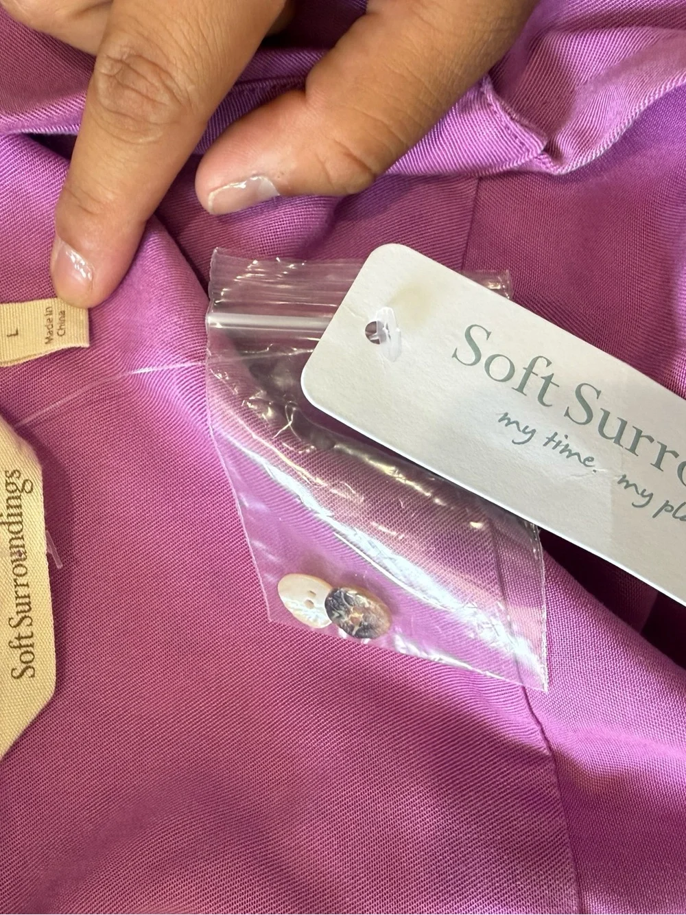 Soft Surroundings Lavender-Pink Asymmetrical Button-Down Blouse